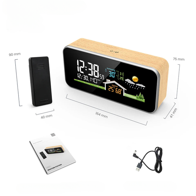 Smarter Wecker mit Wetterstation Holzoptik