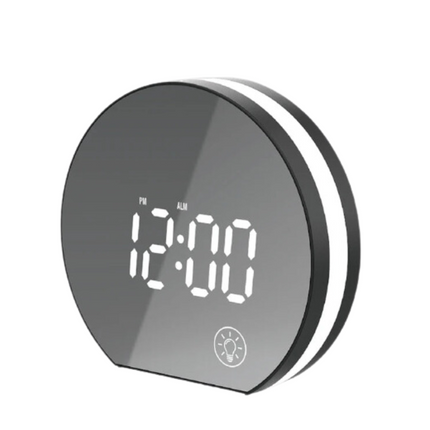 Runder Spiegelwecker mit großen Ziffern