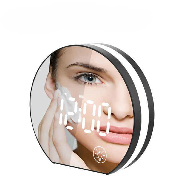 Runder Spiegelwecker mit großen Ziffern