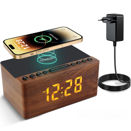 Radiowecker Holzoptik mit Qi-Ladefunktion