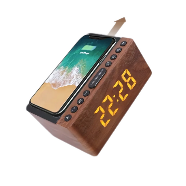Radiowecker Holzoptik mit Qi-Ladefunktion