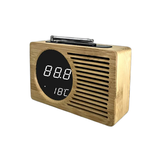 Radiowecker im Retro-Holzdesign mit Digitalanzeige