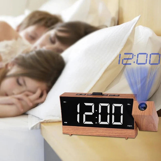Projektionswecker in moderner Holzoptik