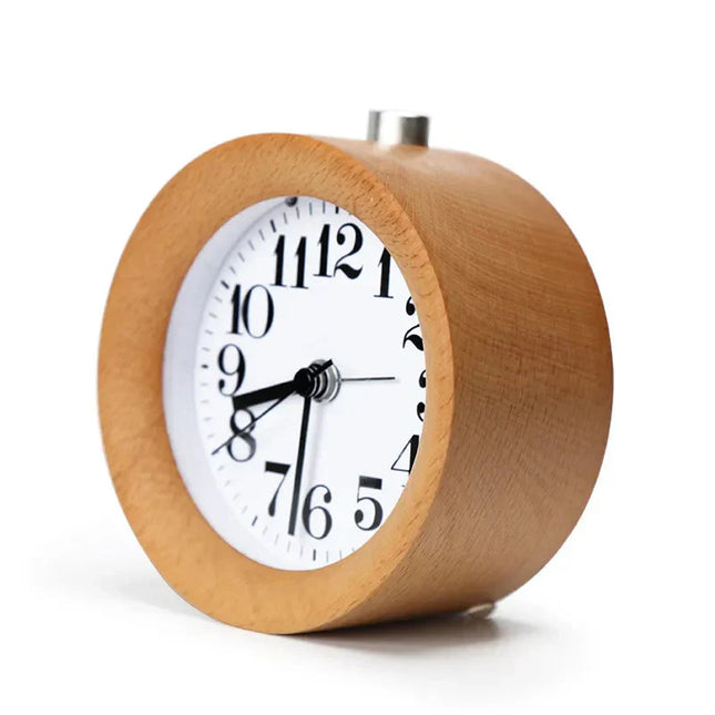 Analoger Wecker aus Holz rund
