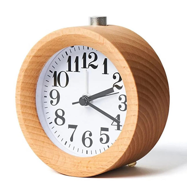 Analoger Wecker aus Holz rund