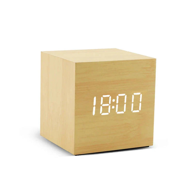 Digitaler Holzwürfel Wecker mit LED