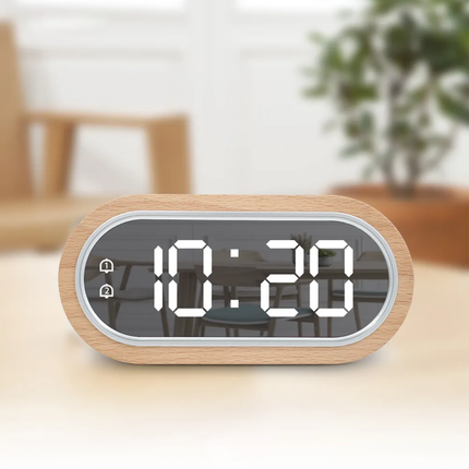 LED Wecker Holz mit Spiegelfunktion