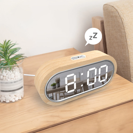 LED Wecker Holz mit Spiegelfunktion