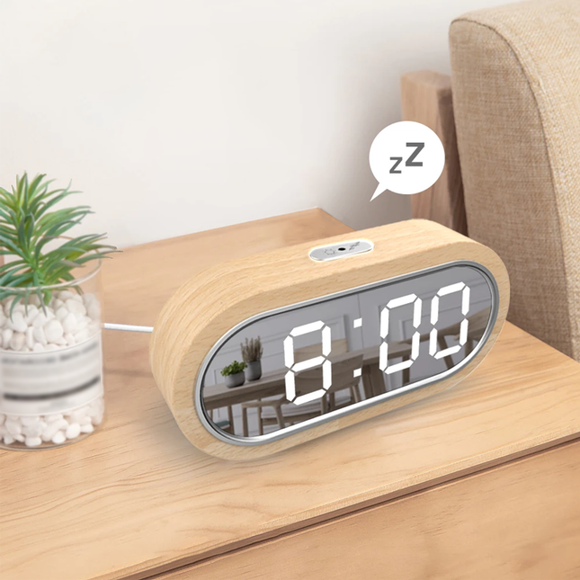 LED Wecker Holz mit Spiegelfunktion