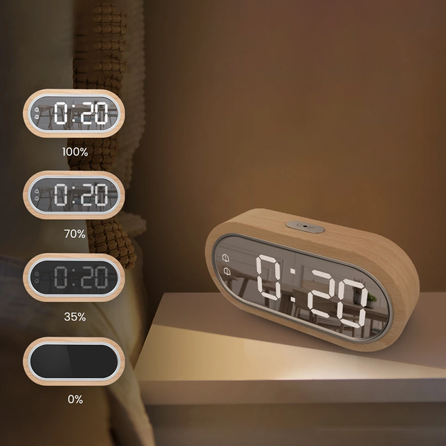 LED Wecker Holz mit Spiegelfunktion