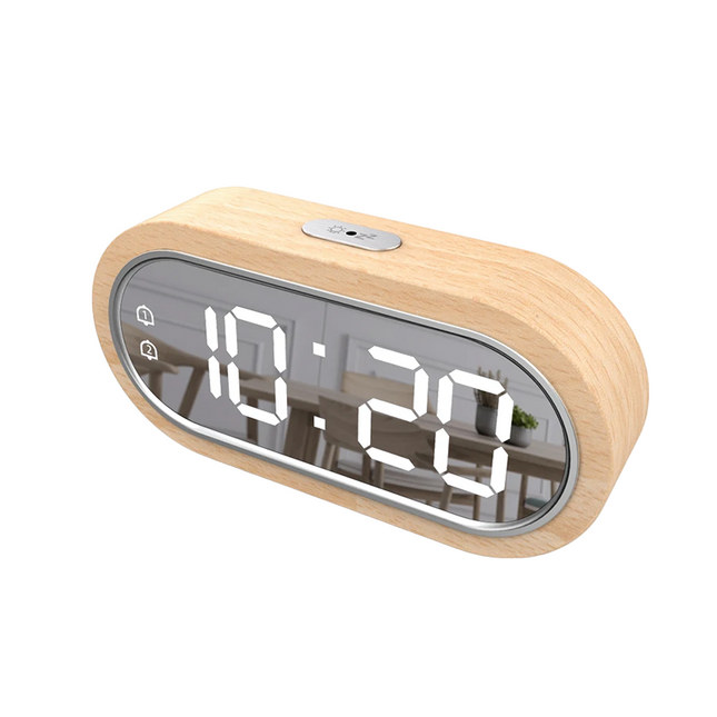 LED Wecker Holz mit Spiegelfunktion