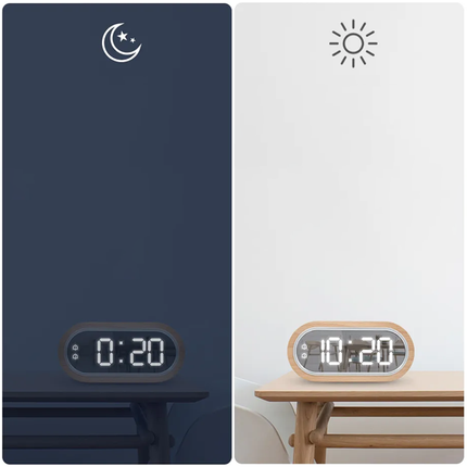 LED Wecker Holz mit Spiegelfunktion