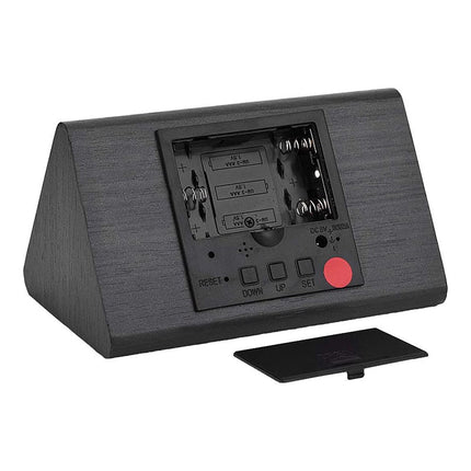 Digitaler Wecker in schwarzer Holzoptik