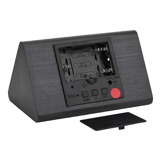 Digitaler Wecker in schwarzer Holzoptik