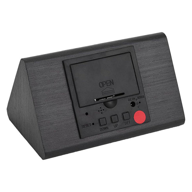Digitaler Wecker in schwarzer Holzoptik