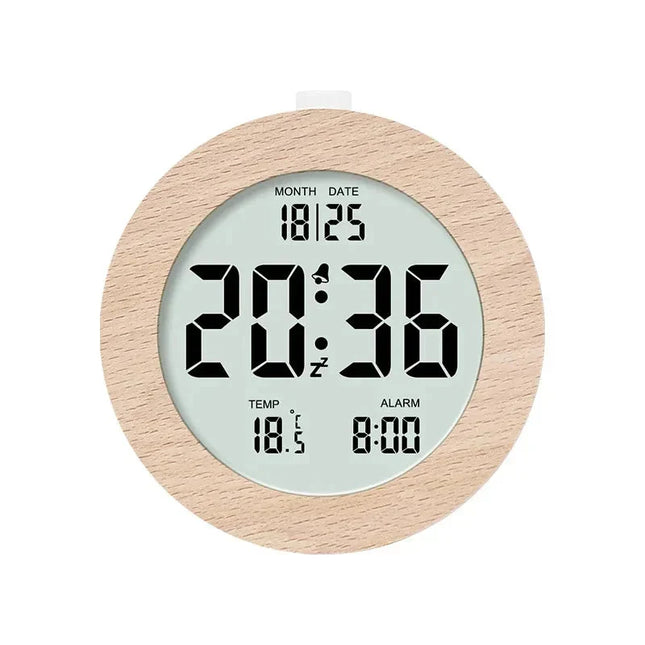 Digitaler Wecker in heller Holzoptik