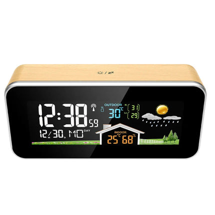 Smarter Wecker mit Wetterstation Holzoptik