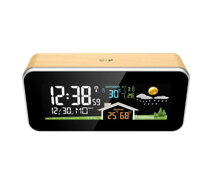 Smarter Wecker mit Wetterstation Holzoptik