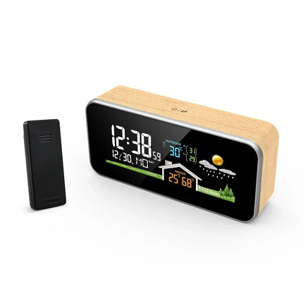Smarter Wecker mit Wetterstation Holzoptik