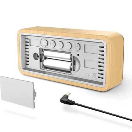 Smarter Wecker mit Wetterstation Holzoptik