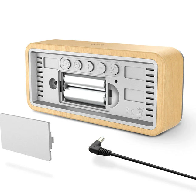 Smarter Wecker mit Wetterstation Holzoptik