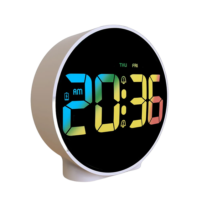 Runder Digitalwecker batteriebetrieben mit Farbdisplay