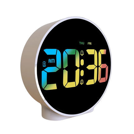 Runder Digitalwecker batteriebetrieben mit Farbdisplay
