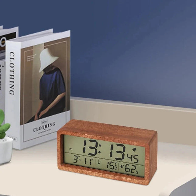 Digitalwecker im Holzgehäuse mit Temperatur