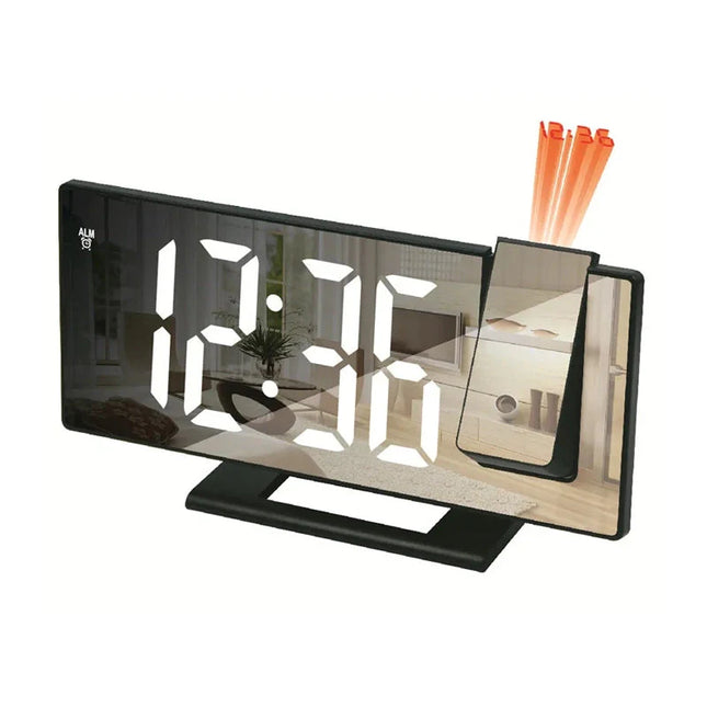 Schwarzer Projektionswecker mit Spiegelanzeige