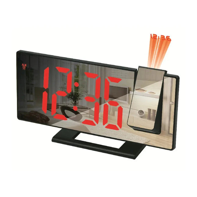 Schwarzer Projektionswecker mit Spiegelanzeige