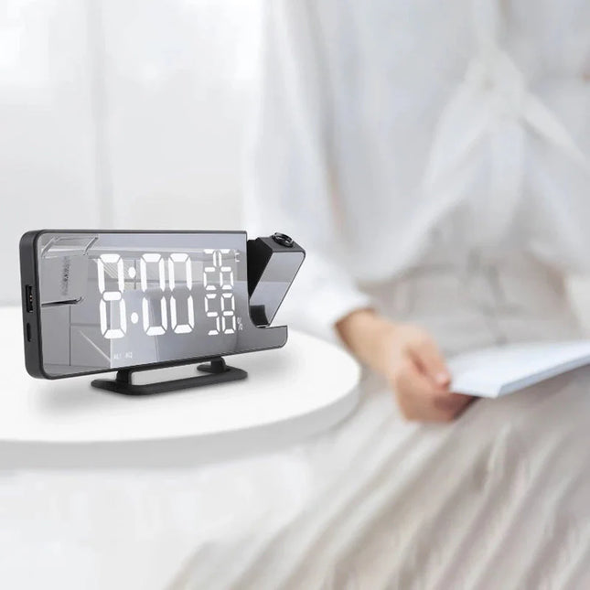 Schwarzer Projektionswecker mit Spiegelanzeige