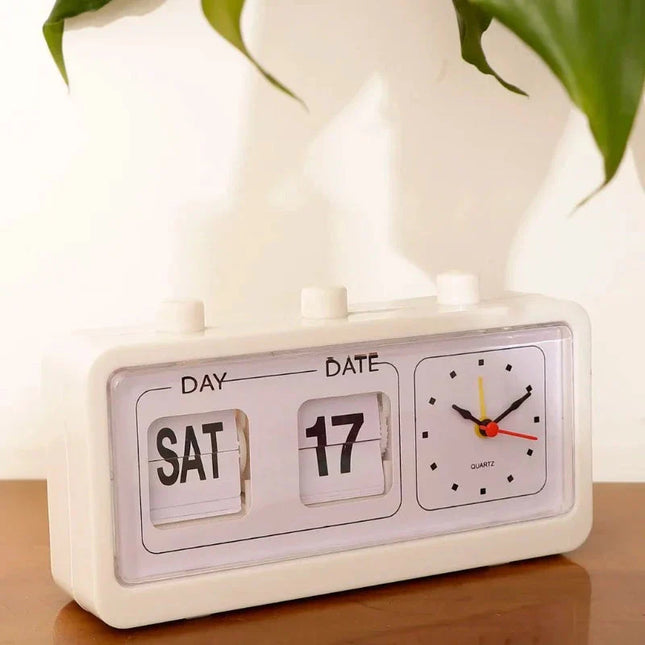Retro Wecker mit Fallblatt Kalender
